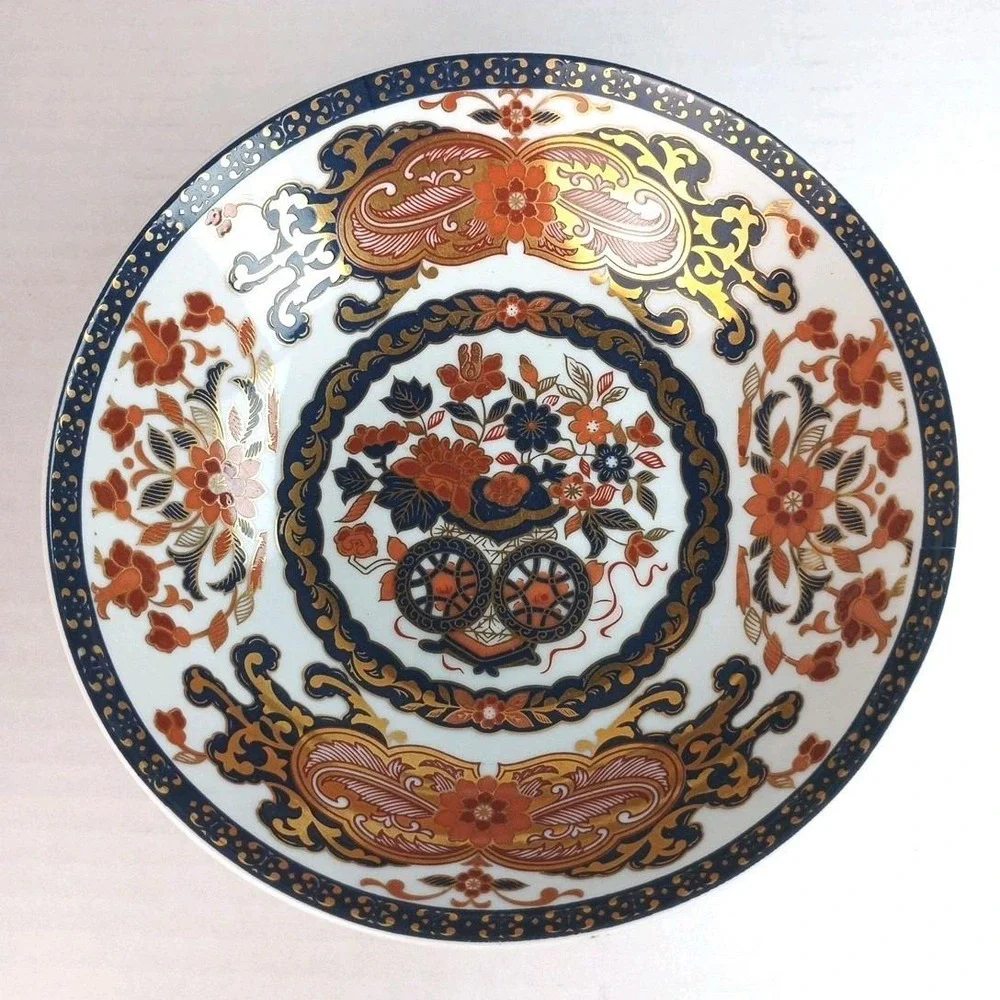 VTG Japanese Imari-Style Gold Kabuki Decorative Bowl Handcrafted Porcelain 1960s
